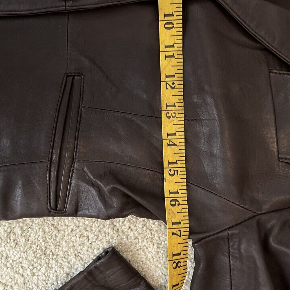 Philippe Adec Womens Button Notched Lapel Leather Jacket Brown Vintage Size 4 - Picture 5 of 7